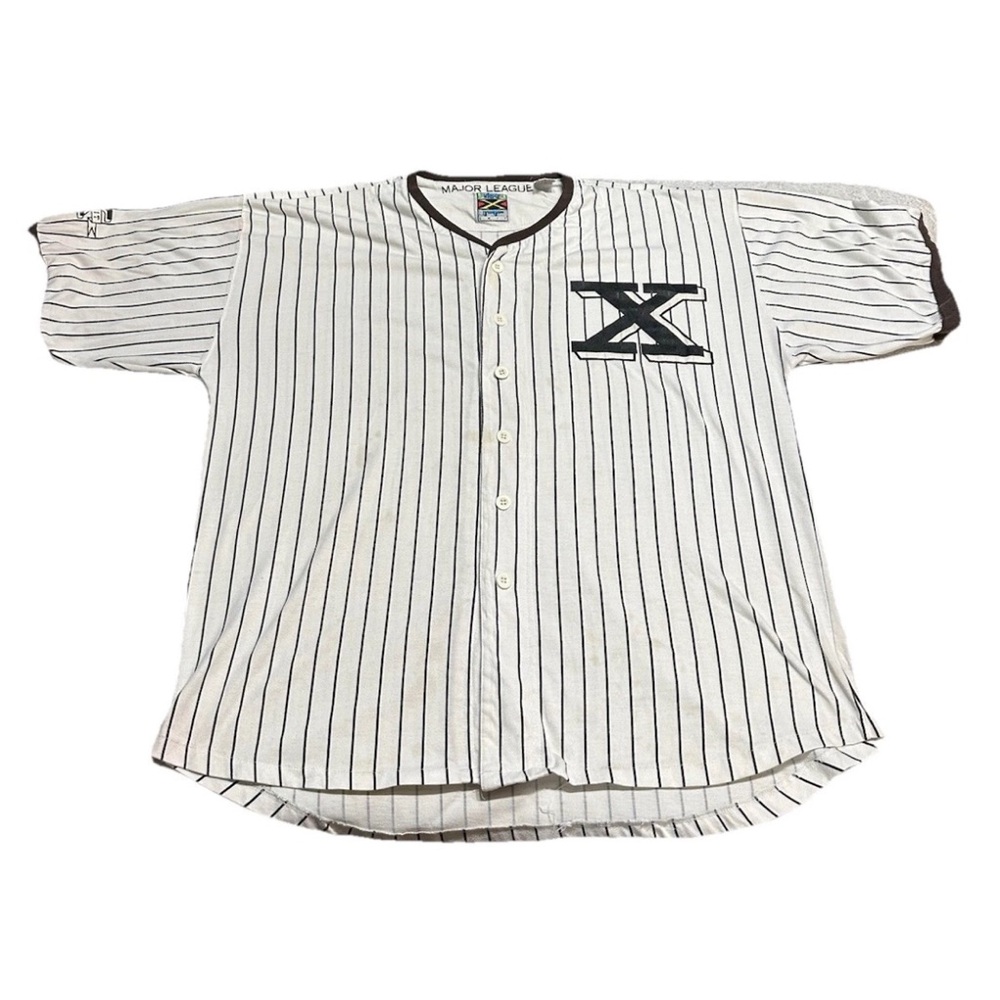 Vintage X Henley Type Baseball Jersey Mens XL Striped NEXT EXIT Tag-SOME STAINS